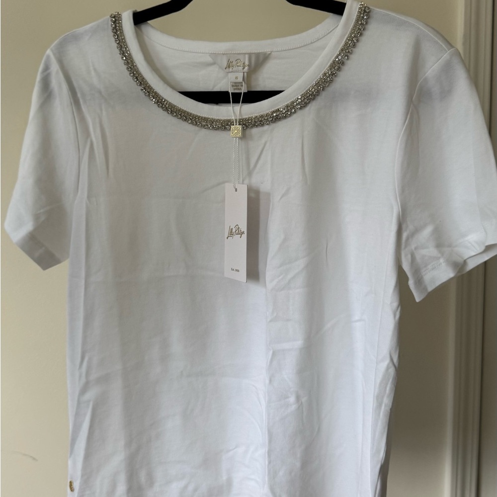 Lilly Pulitzer White Tee with Silver Embellishment